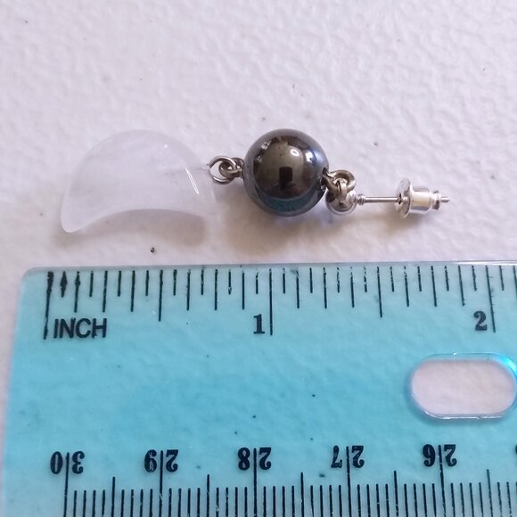 Emotional Balance: Handmade Quartz Moon & Hematite Dangle Earrings - Picture 7 of 10